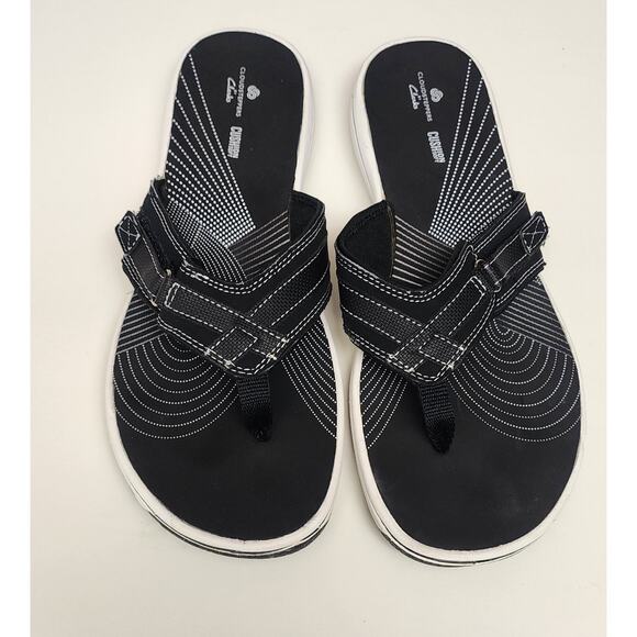 CLARKS Cloudsteppers Breeze Sea Sandal Flip Flops Thong Black SIZE 11M - Picture 1 of 9